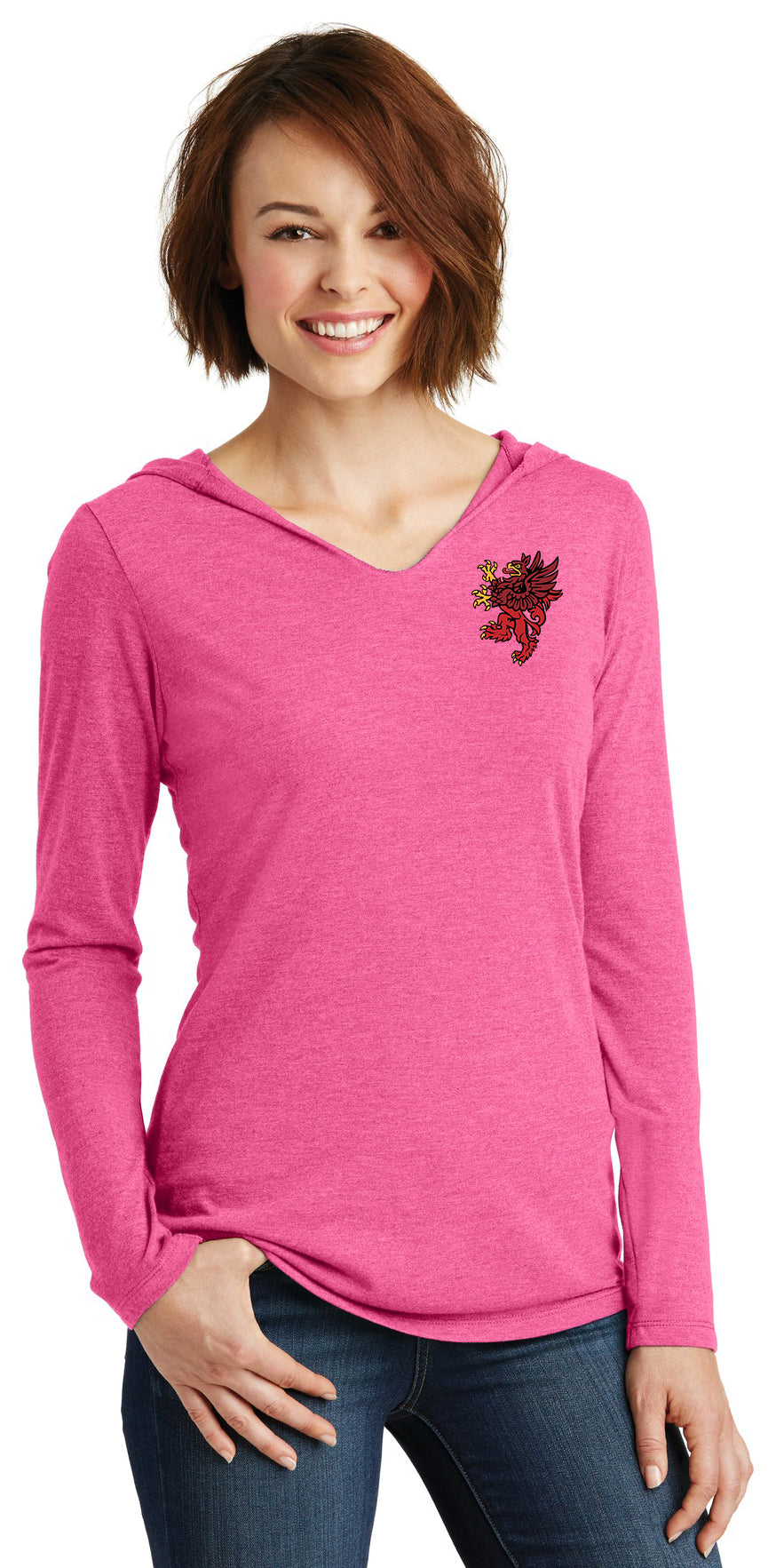 Red Griffin - District Women's Perfect Tri Long Sleeve Hoodie. DM139L