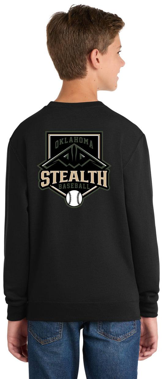Stealth Baseball - Bat and Diamond - Port & Co Youth Core Fleece Crewneck Sweatshirt. PC90Y