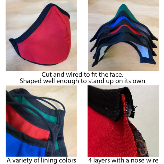 Two Layer Fully Wired Protective Cloth Face Mask - Made in USA - Black and White Sewing Notions, Adult