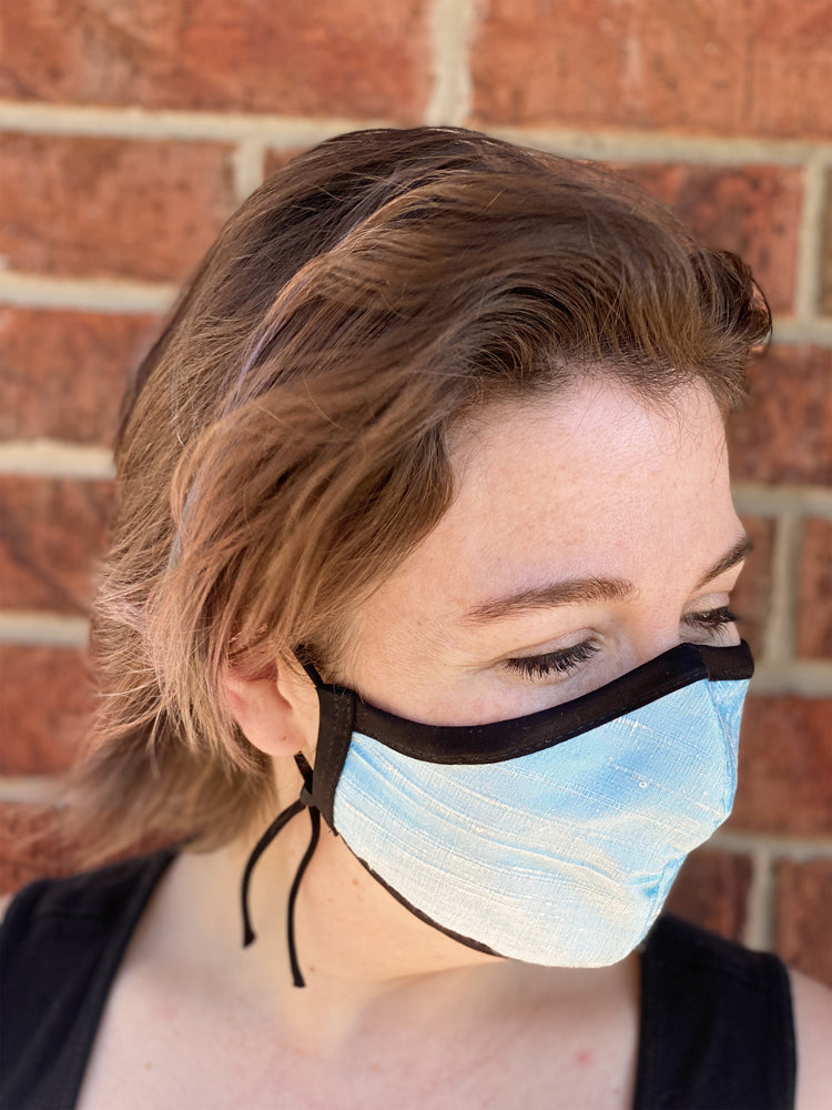 Four Layer Fully Wired Protective Cloth Face Mask - Made in USA - Antique Blue Silk, Adult