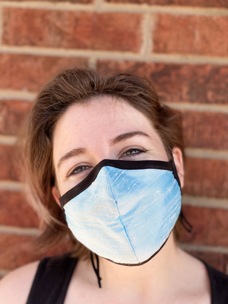 Four Layer Fully Wired Protective Cloth Face Mask - Made in USA - Antique Blue Silk, Adult