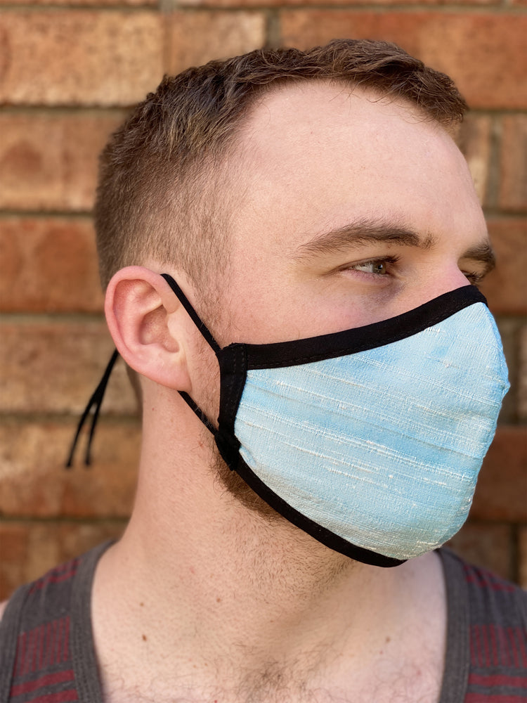 Four Layer Fully Wired Protective Cloth Face Mask - Made in USA - Antique Blue Silk, Adult