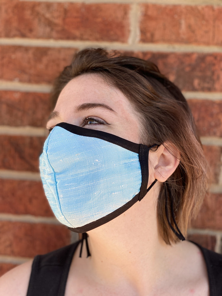 Four Layer Fully Wired Protective Cloth Face Mask - Made in USA - Antique Blue Silk, Adult