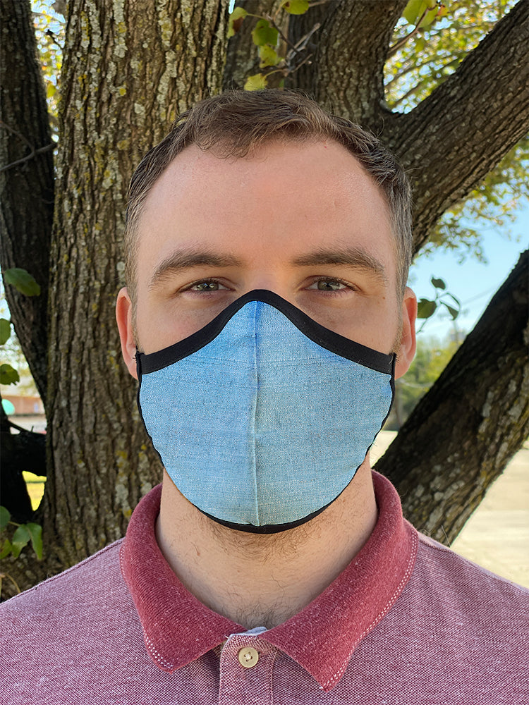 Four Layer Fully Wired Protective Cloth Face Mask - Made in USA - Antique Blue Silk, Adult