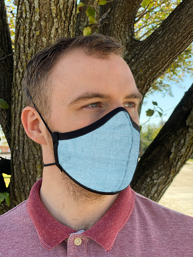 Four Layer Fully Wired Protective Cloth Face Mask - Made in USA - Antique Blue Silk, Adult