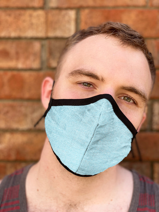 Four Layer Fully Wired Protective Cloth Face Mask - Made in USA - Antique Blue Silk, Adult