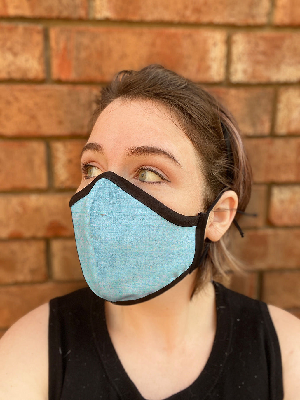 Four Layer Fully Wired Protective Cloth Face Mask - Made in USA - Antique Blue Silk, Adult