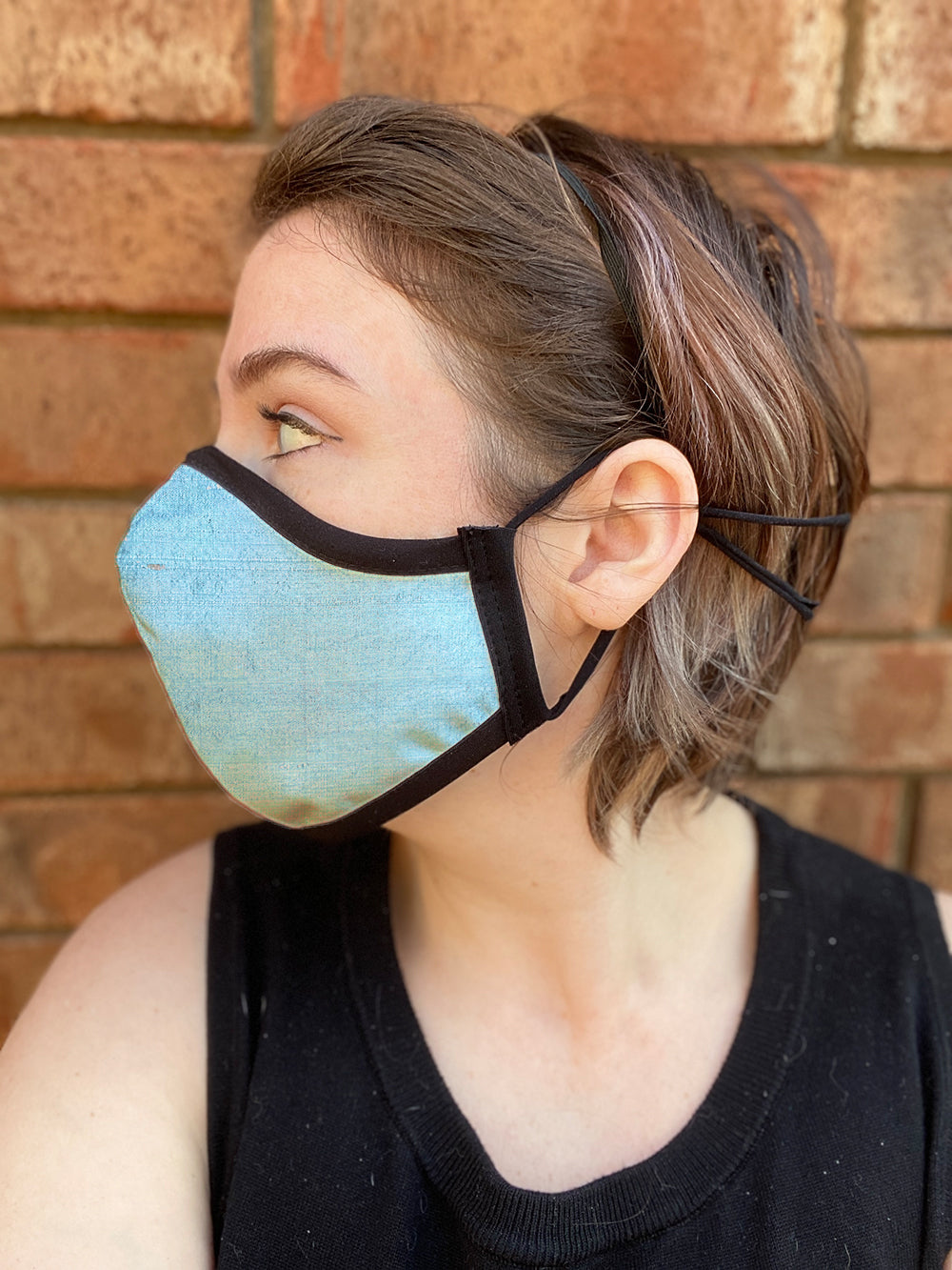 Four Layer Fully Wired Protective Cloth Face Mask - Made in USA - Antique Blue Silk, Adult