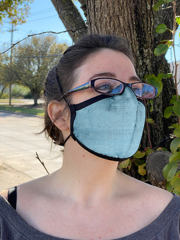 Four Layer Fully Wired Protective Cloth Face Mask - Made in USA - Antique Blue Silk, Adult