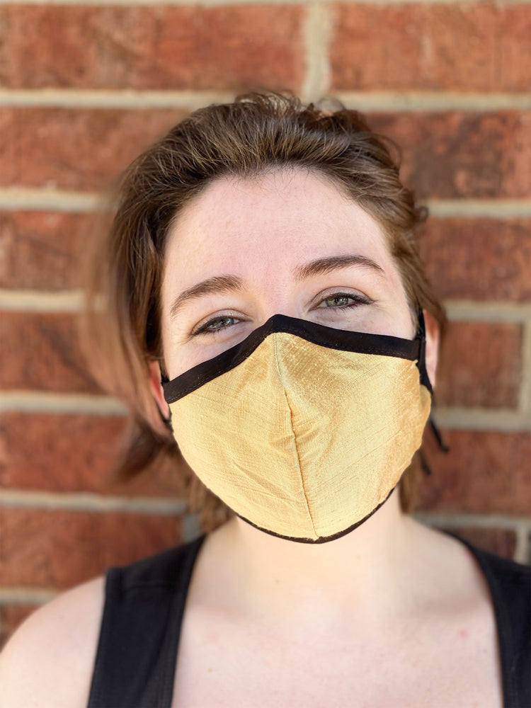 Four Layer Fully Wired Protective Cloth Face Mask - Made in USA - Aztec Gold Silk, Adult