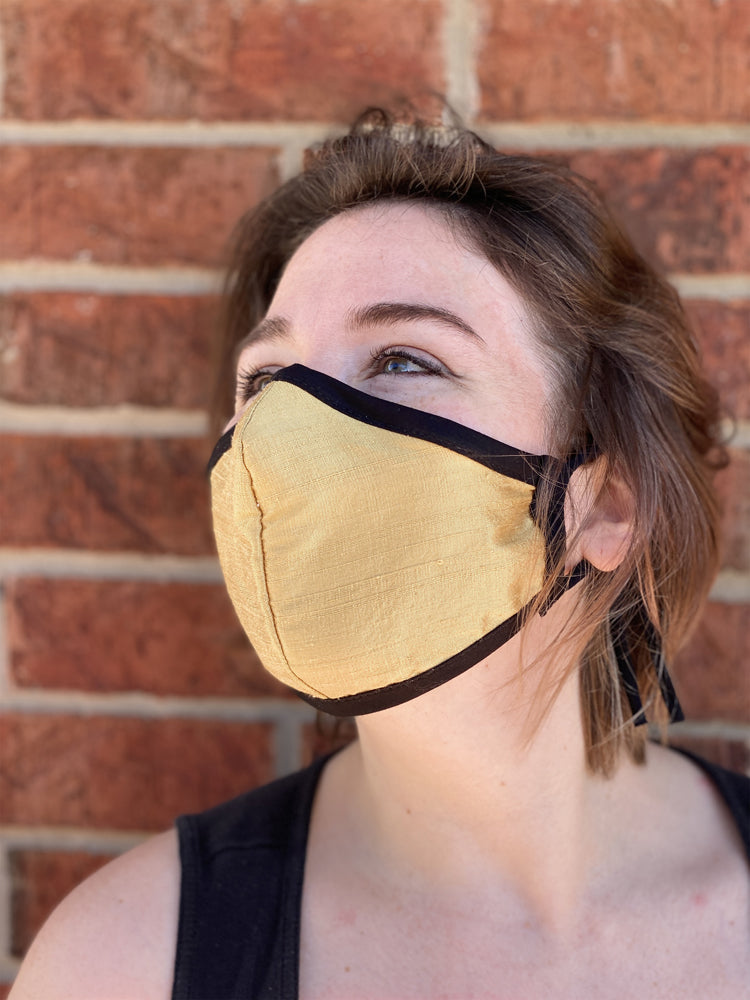 Four Layer Fully Wired Protective Cloth Face Mask - Made in USA - Aztec Gold Silk, Adult