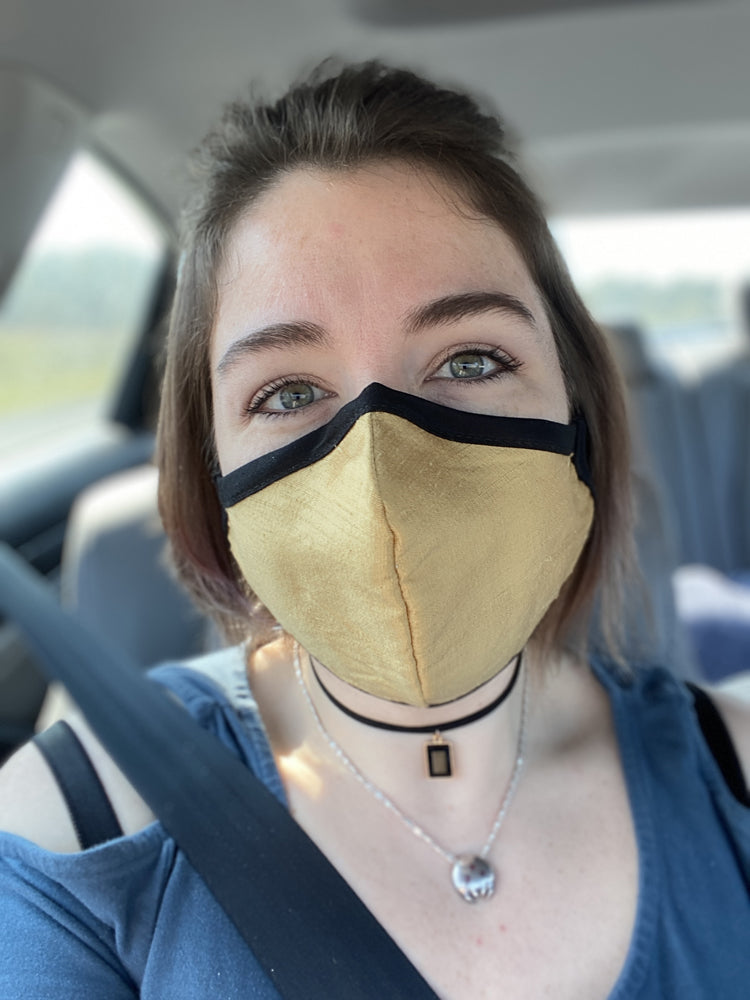 Four Layer Fully Wired Protective Cloth Face Mask - Made in USA - Aztec Gold Silk, Adult