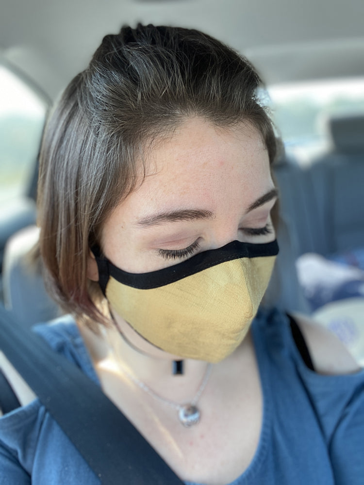 Four Layer Fully Wired Protective Cloth Face Mask - Made in USA - Aztec Gold Silk, Adult