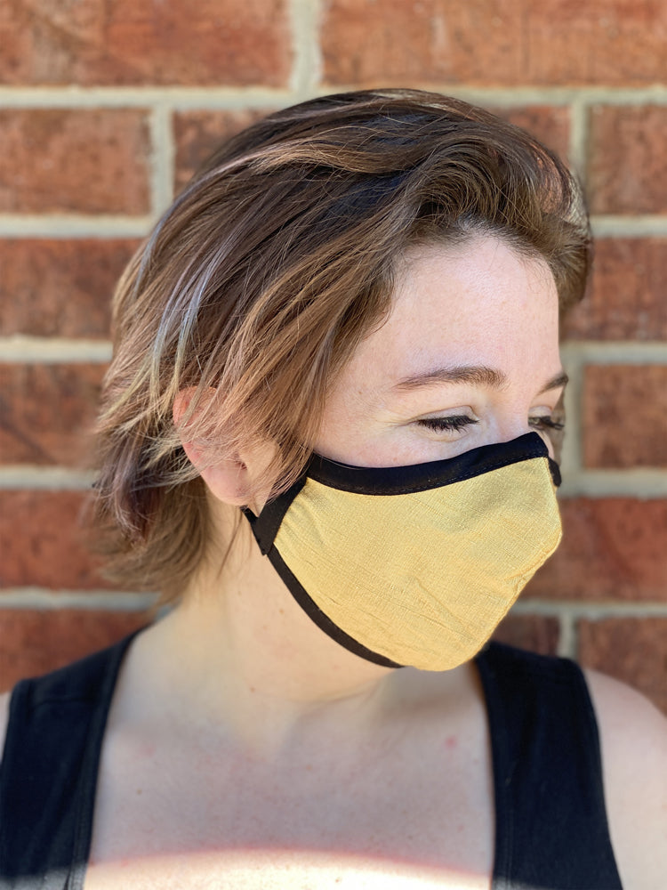 Four Layer Fully Wired Protective Cloth Face Mask - Made in USA - Aztec Gold Silk, Adult