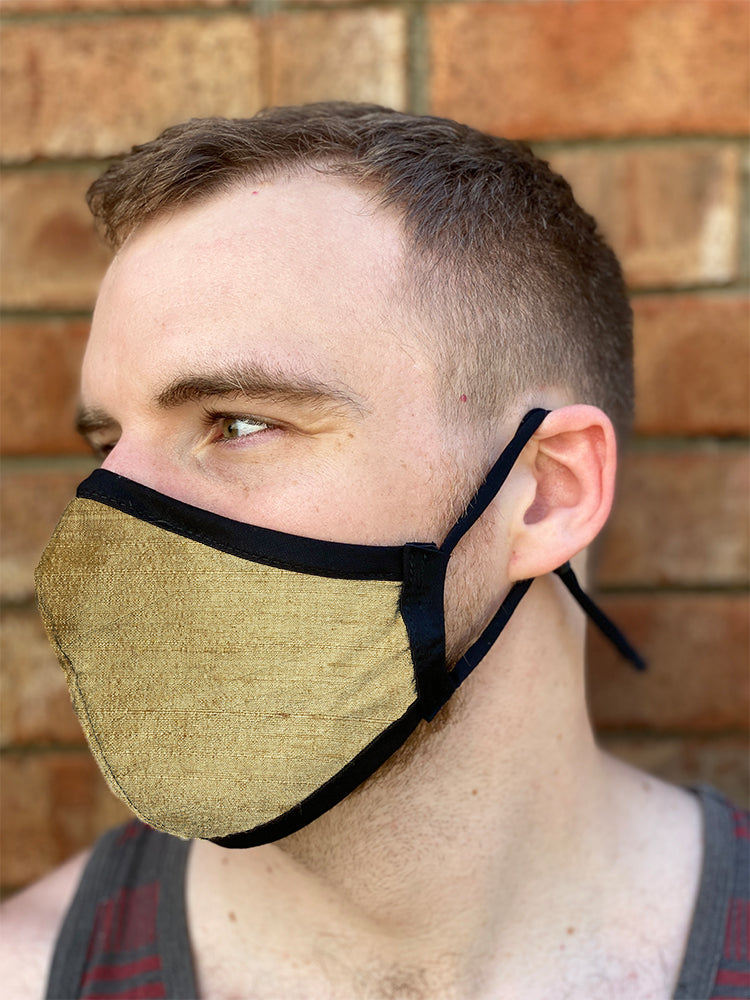 Four Layer Fully Wired Protective Cloth Face Mask - Made in USA - Aztec Gold Silk, Adult