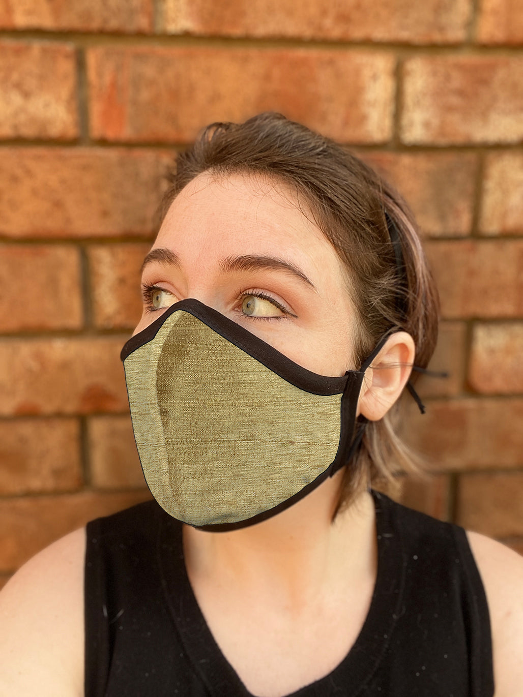 Four Layer Fully Wired Protective Cloth Face Mask - Made in USA - Aztec Gold Silk, Adult