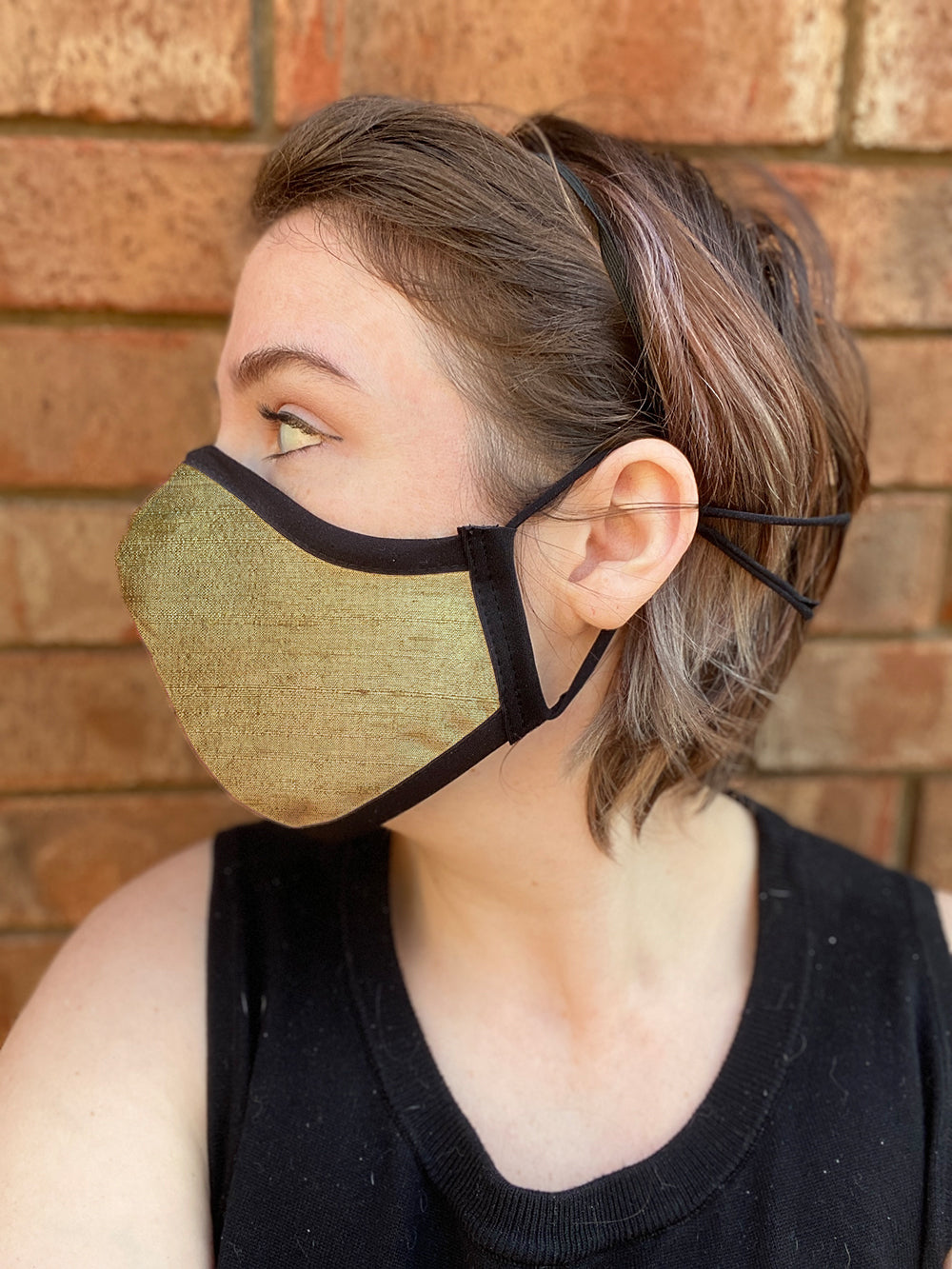 Four Layer Fully Wired Protective Cloth Face Mask - Made in USA - Aztec Gold Silk, Adult