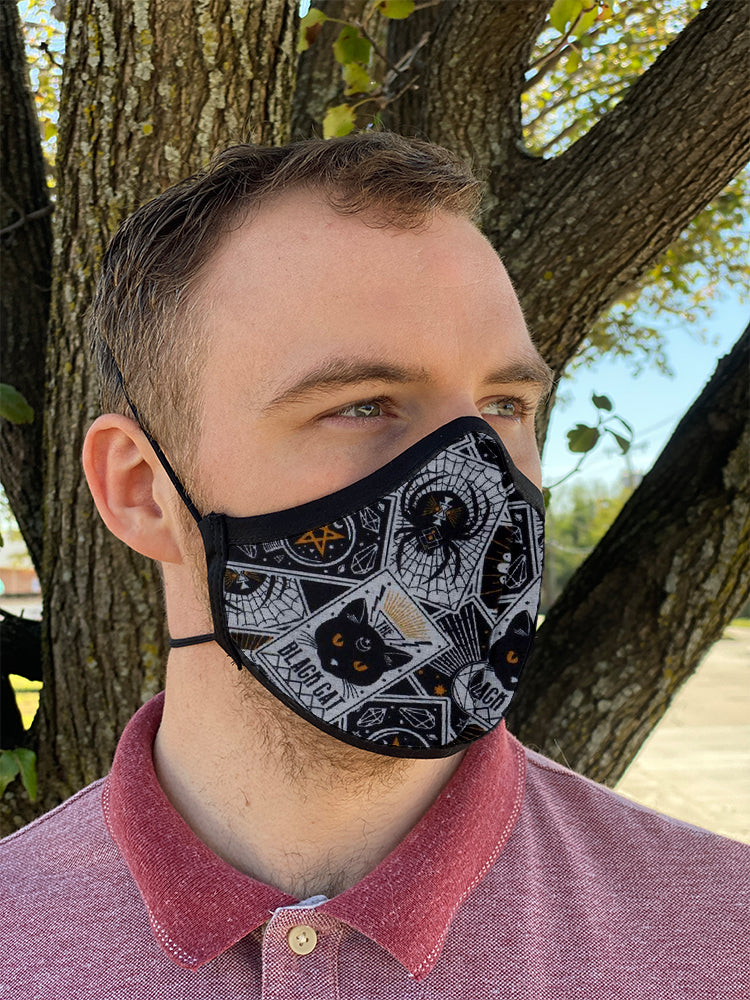 Four Layer Fully Wired Protective Cloth Face Mask - Made in USA - Black Cat Tarot, Adult