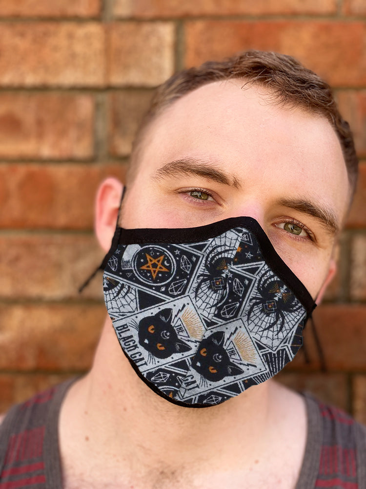 Four Layer Fully Wired Protective Cloth Face Mask - Made in USA - Black Cat Tarot, Adult
