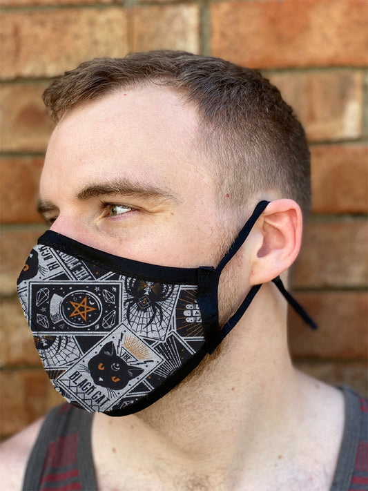 Four Layer Fully Wired Protective Cloth Face Mask - Made in USA - Black Cat Tarot, Adult