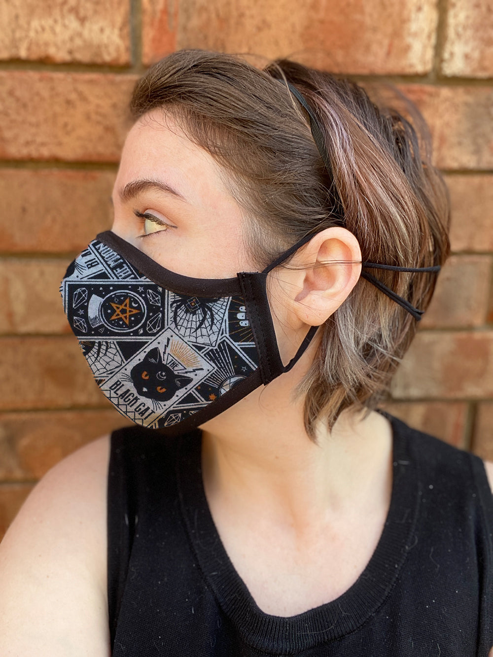 Four Layer Fully Wired Protective Cloth Face Mask - Made in USA - Black Cat Tarot, Adult