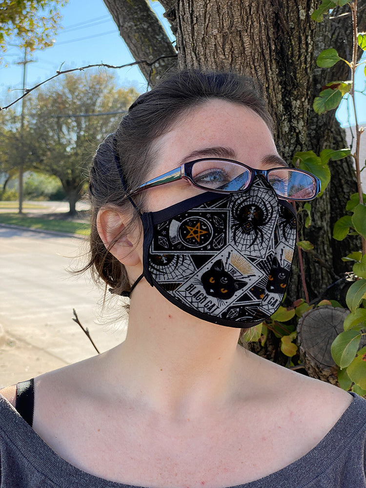 Four Layer Fully Wired Protective Cloth Face Mask - Made in USA - Black Cat Tarot, Adult
