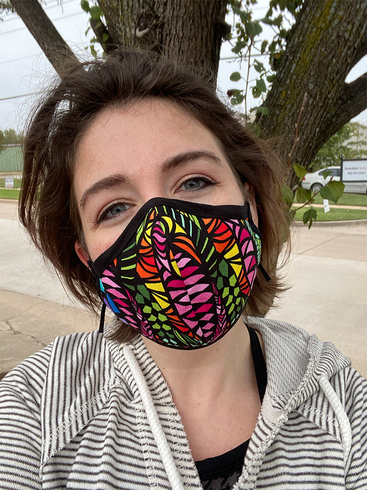 Four Layer Fully Wired Protective Cloth Face Mask - Made in USA - Bright Zentangle, Adult