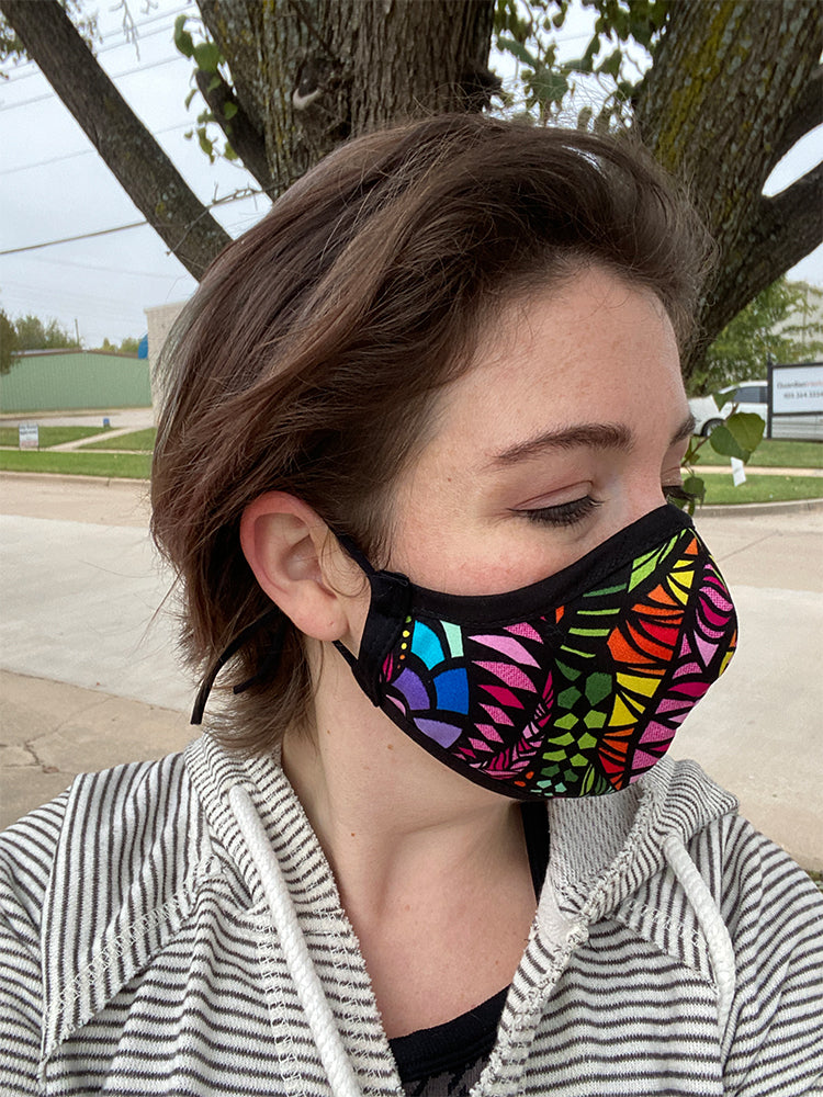 Four Layer Fully Wired Protective Cloth Face Mask - Made in USA - Bright Zentangle, Adult