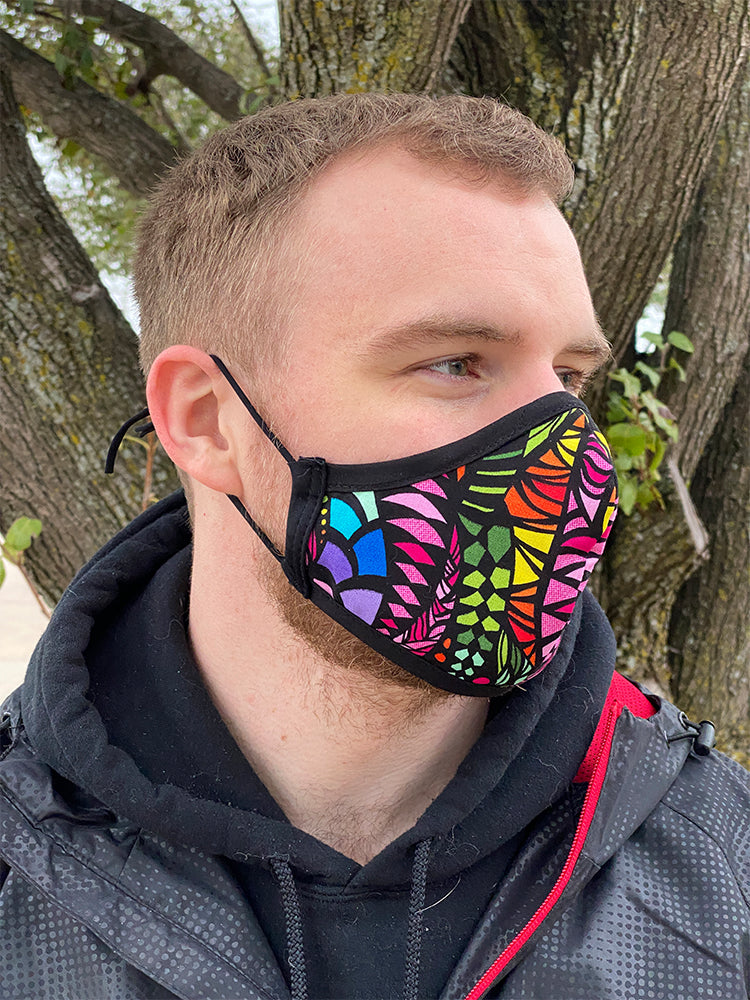 Four Layer Fully Wired Protective Cloth Face Mask - Made in USA - Bright Zentangle, Adult