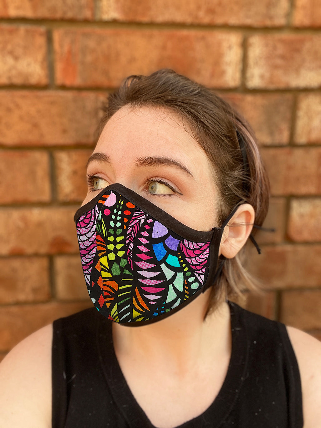 Four Layer Fully Wired Protective Cloth Face Mask - Made in USA - Bright Zentangle, Adult