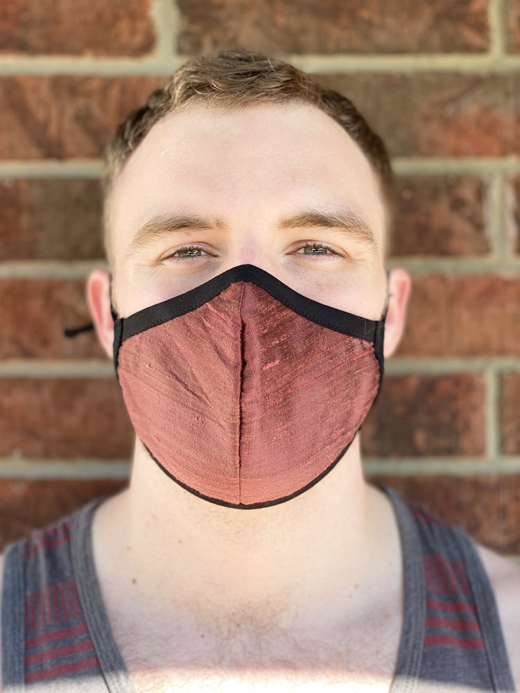 Four Layer Fully Wired Protective Cloth Face Mask - Made in USA - Burgundy Silk, Adult
