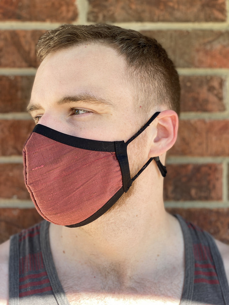 Four Layer Fully Wired Protective Cloth Face Mask - Made in USA - Burgundy Silk, Adult
