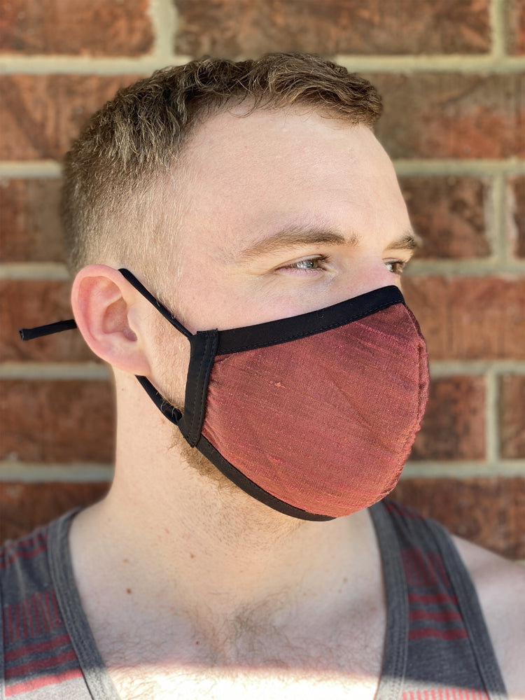 Four Layer Fully Wired Protective Cloth Face Mask - Made in USA - Burgundy Silk, Adult
