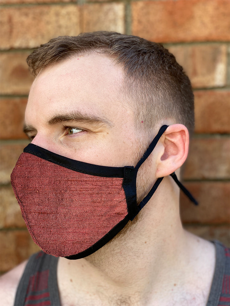 Four Layer Fully Wired Protective Cloth Face Mask - Made in USA - Burgundy Silk, Adult