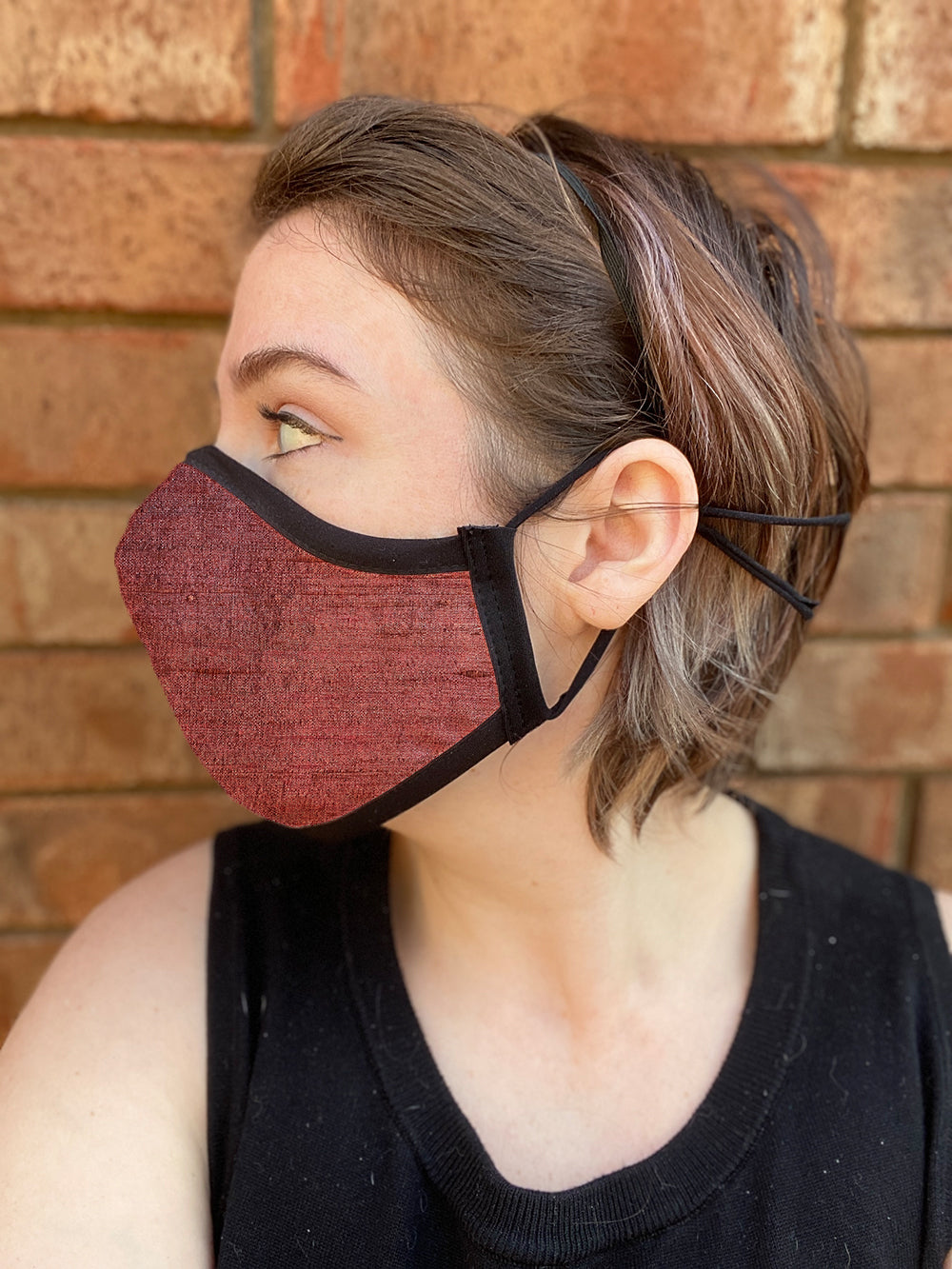 Four Layer Fully Wired Protective Cloth Face Mask - Made in USA - Burgundy Silk, Adult