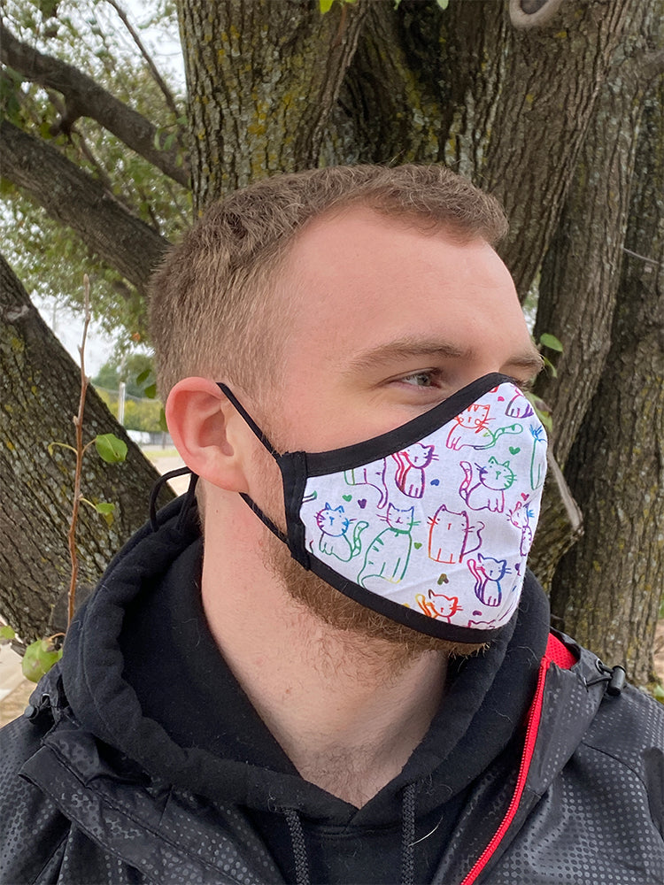 Four Layer Fully Wired Protective Cloth Face Mask - Made in USA - Cats Rainbow, Adult