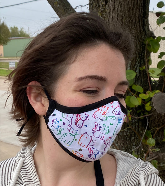 Four Layer Fully Wired Protective Cloth Face Mask - Made in USA - Cats Rainbow, Adult