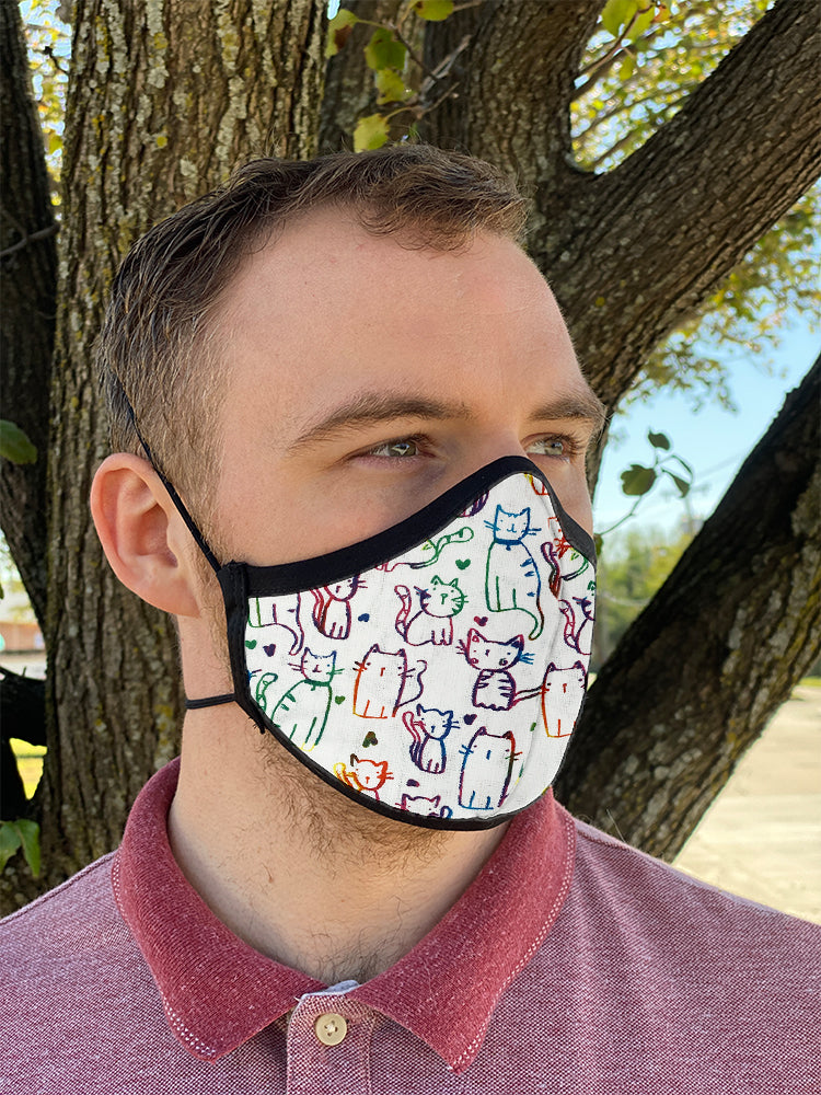 Four Layer Fully Wired Protective Cloth Face Mask - Made in USA - Cats Rainbow, Adult