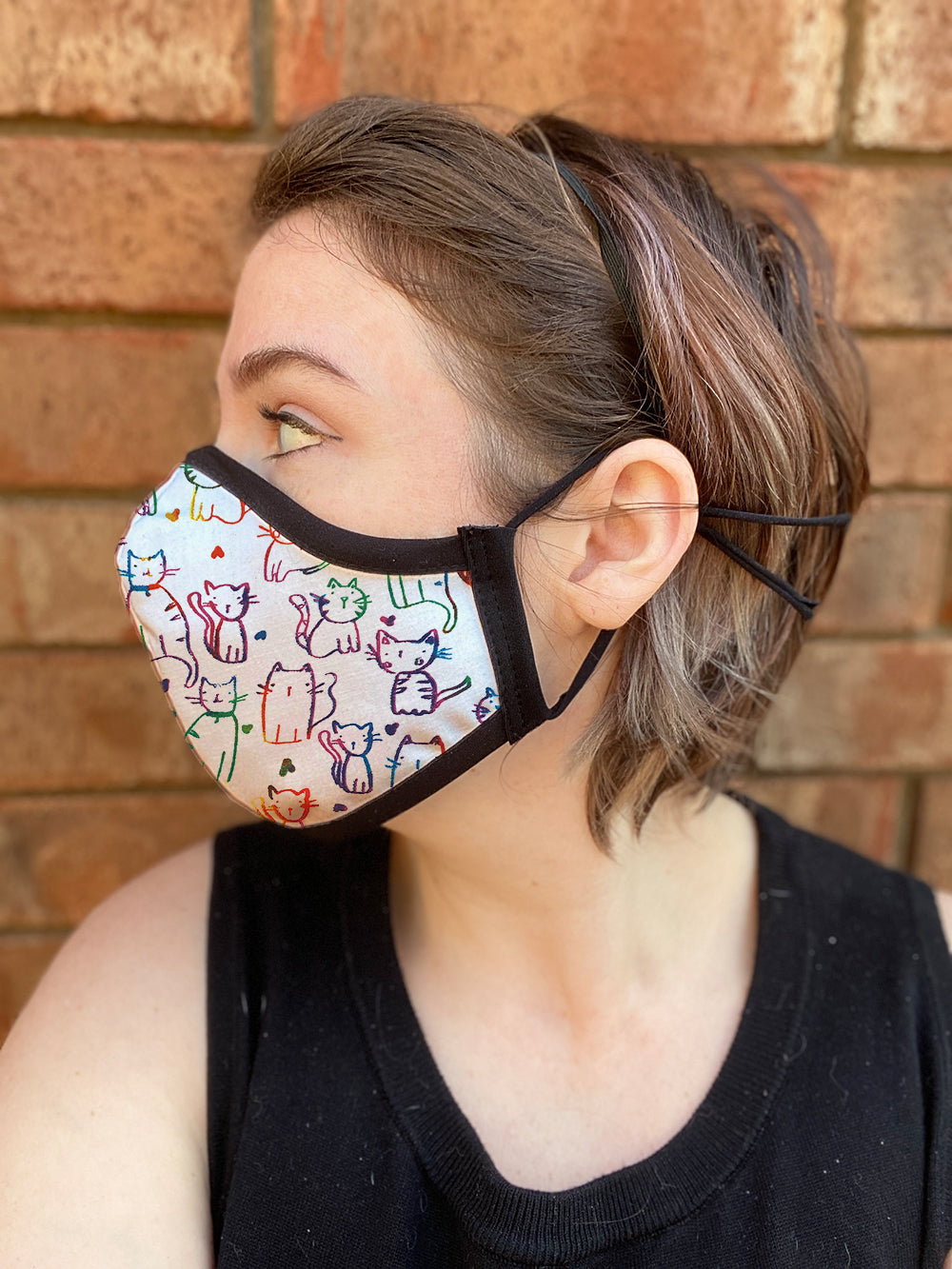 Four Layer Fully Wired Protective Cloth Face Mask - Made in USA - Cats Rainbow, Adult