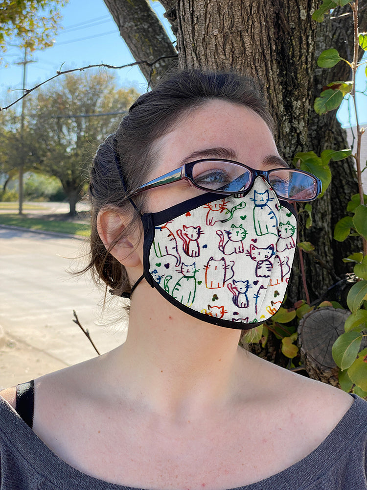 Four Layer Fully Wired Protective Cloth Face Mask - Made in USA - Cats Rainbow, Adult
