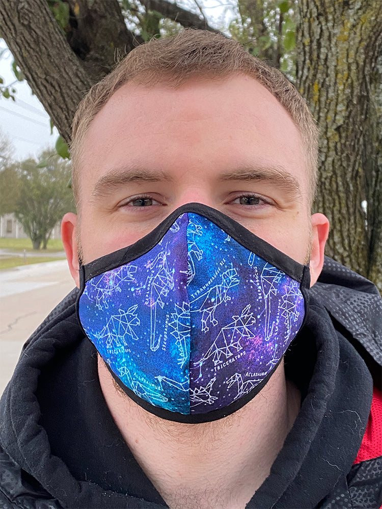 Four Layer Fully Wired Protective Cloth Face Mask - Made in USA - Celestial Dinosaurs, Adult