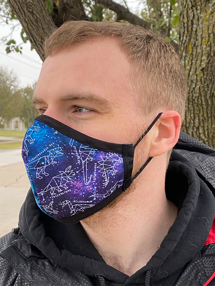 Four Layer Fully Wired Protective Cloth Face Mask - Made in USA - Celestial Dinosaurs, Adult