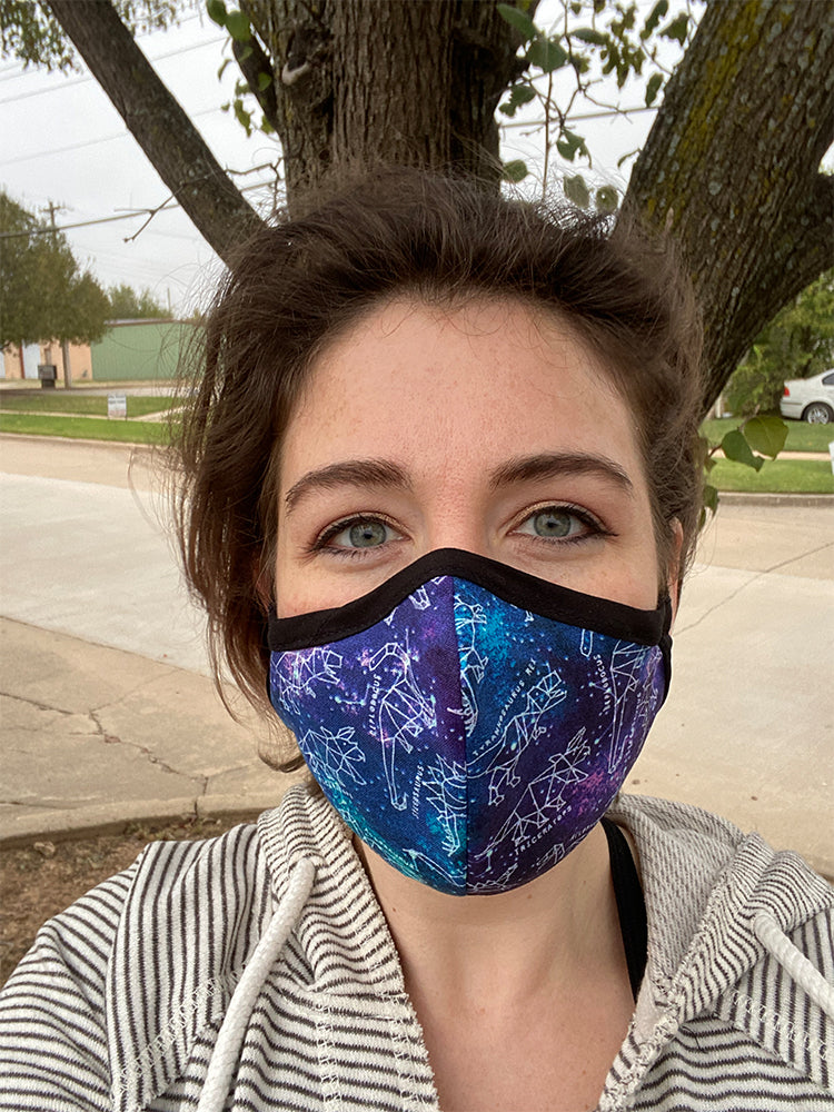 Four Layer Fully Wired Protective Cloth Face Mask - Made in USA - Celestial Dinosaurs, Adult