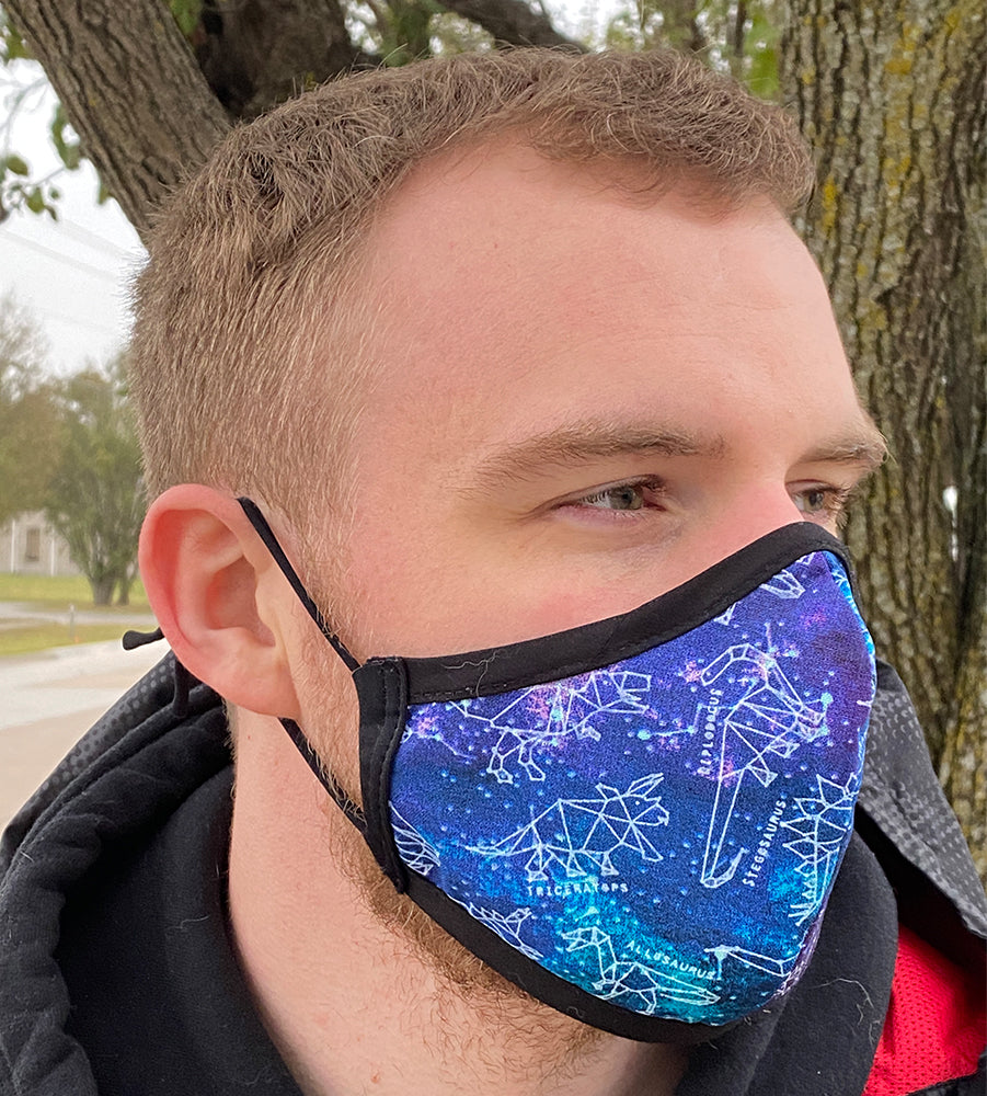 Four Layer Fully Wired Protective Cloth Face Mask - Made in USA - Celestial Dinosaurs, Adult