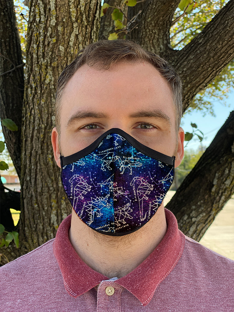 Four Layer Fully Wired Protective Cloth Face Mask - Made in USA - Celestial Dinosaurs, Adult