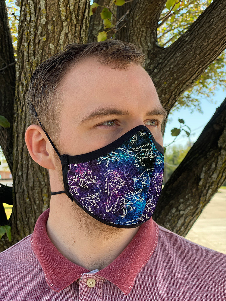 Four Layer Fully Wired Protective Cloth Face Mask - Made in USA - Celestial Dinosaurs, Adult
