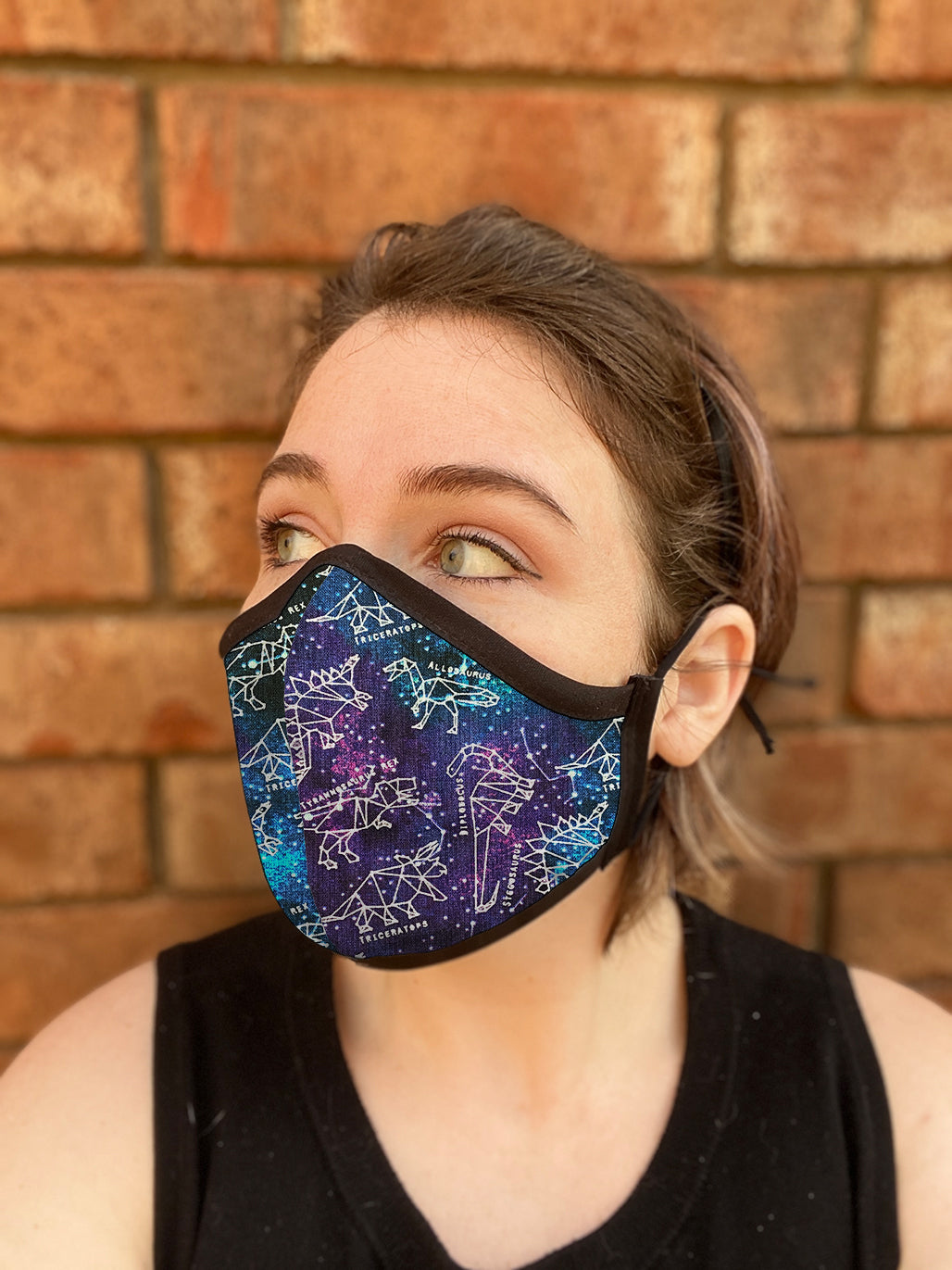 Four Layer Fully Wired Protective Cloth Face Mask - Made in USA - Celestial Dinosaurs, Adult