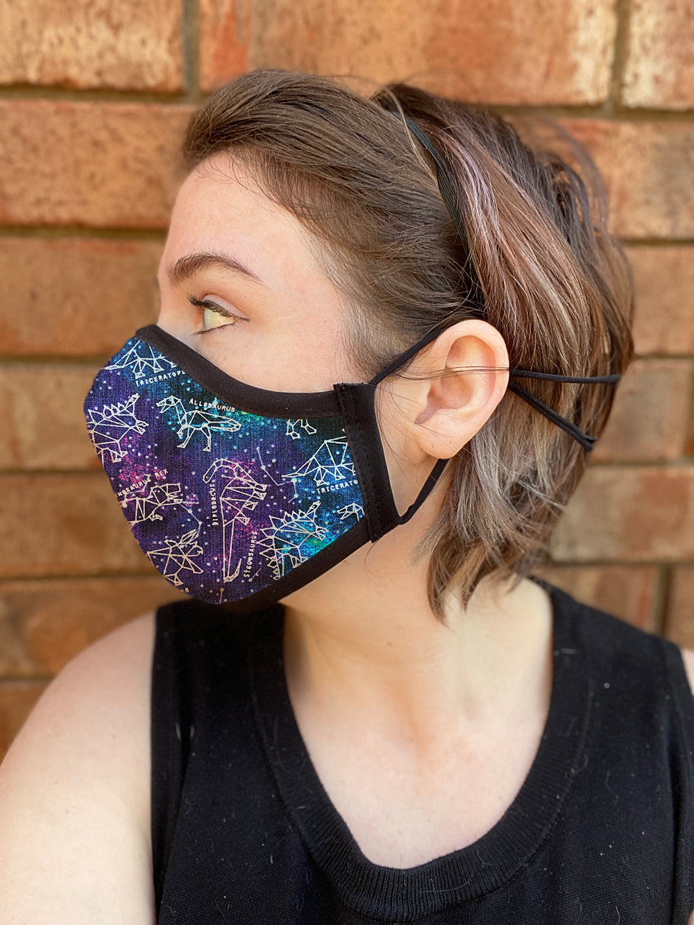 Four Layer Fully Wired Protective Cloth Face Mask - Made in USA - Celestial Dinosaurs, Adult