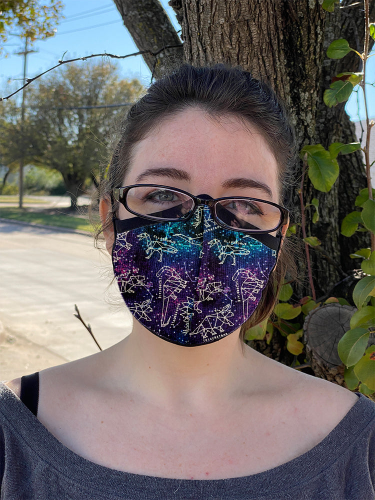 Four Layer Fully Wired Protective Cloth Face Mask - Made in USA - Celestial Dinosaurs, Adult