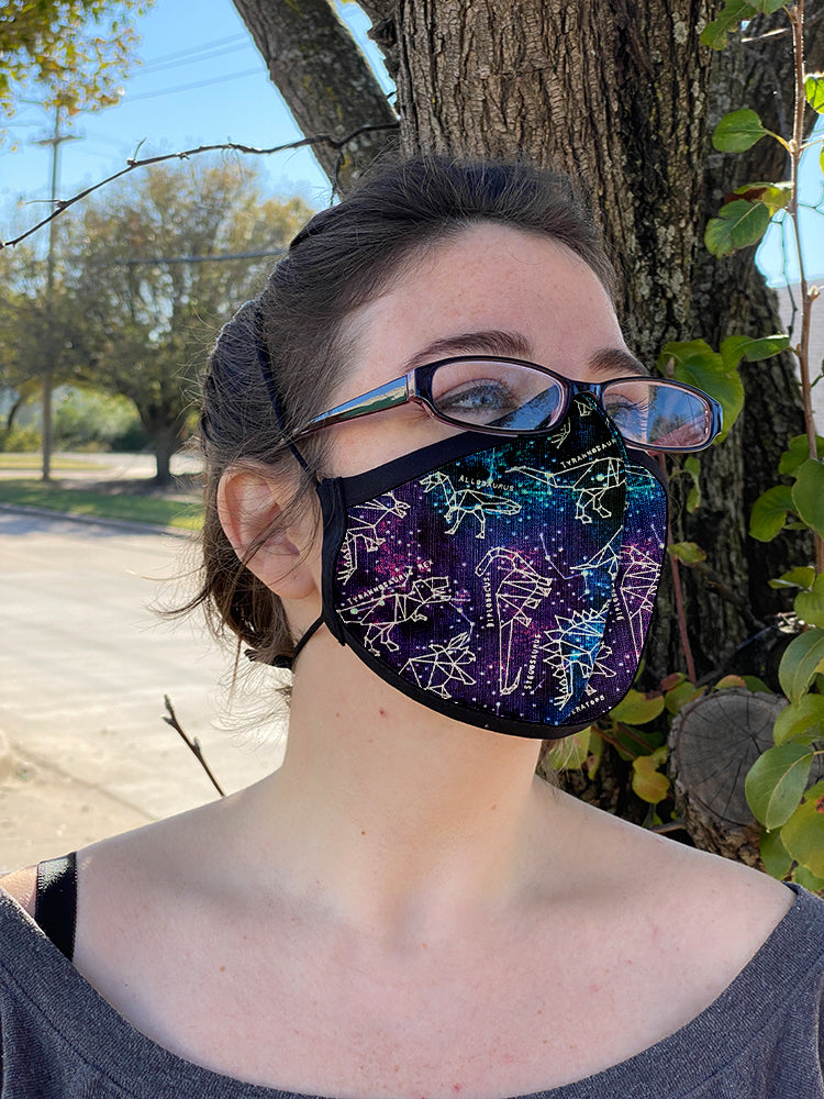 Four Layer Fully Wired Protective Cloth Face Mask - Made in USA - Celestial Dinosaurs, Adult